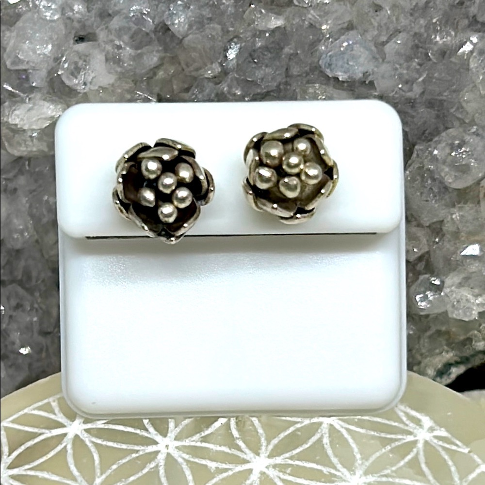 Artisan Made Silver Floral Stud Earrings
